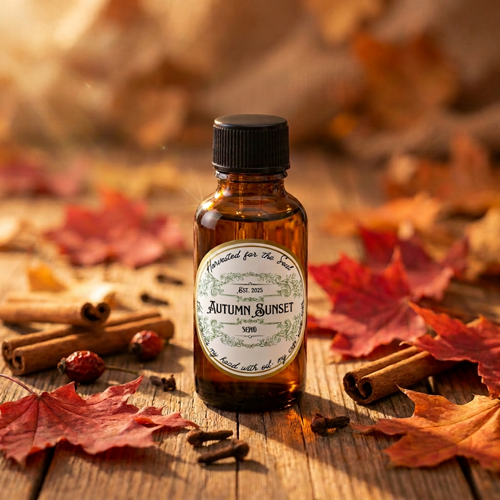 Autumn Sunset label with product name, screw cap